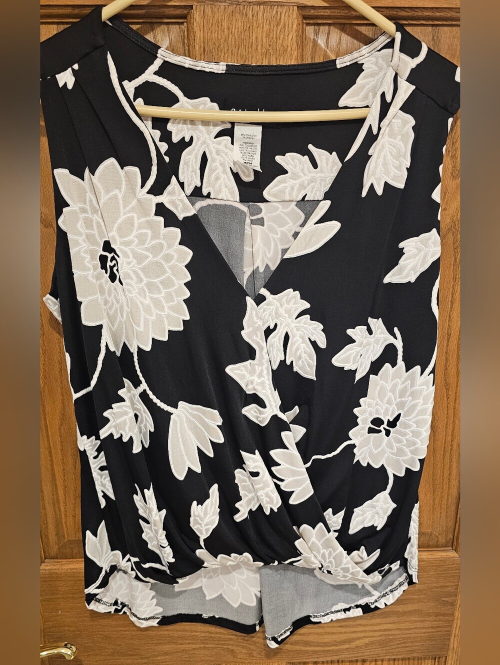 Ariella Black and White Floral Surplice Camisole